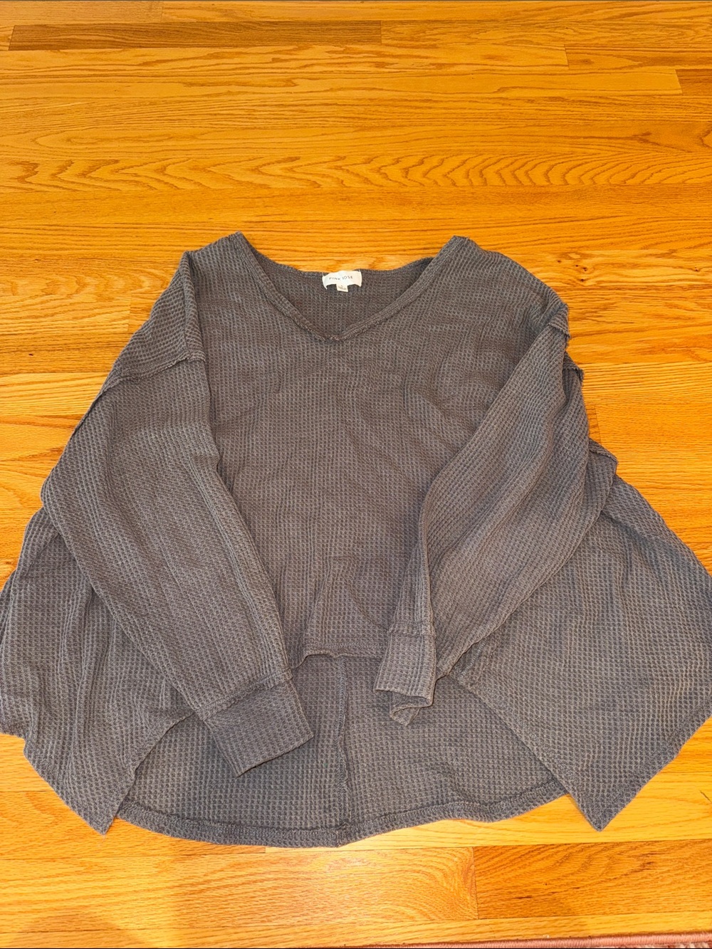 Pink Rose Waffle-Knit V-Neck Sweater in Slate Gray
